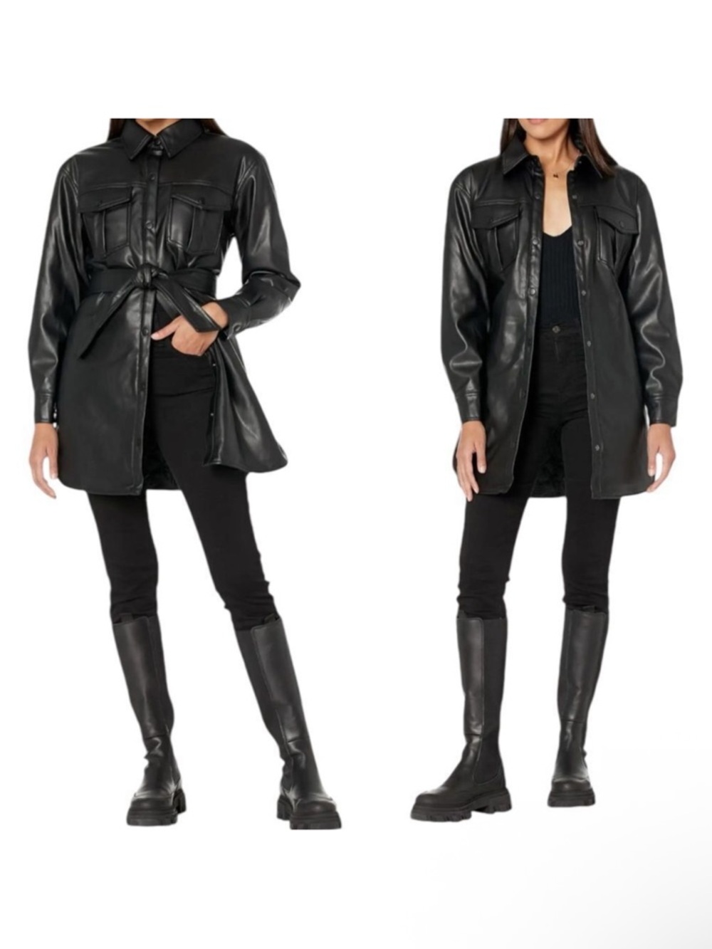 NWT NVLT Vegan Leather Shacket with Quilted Lining L